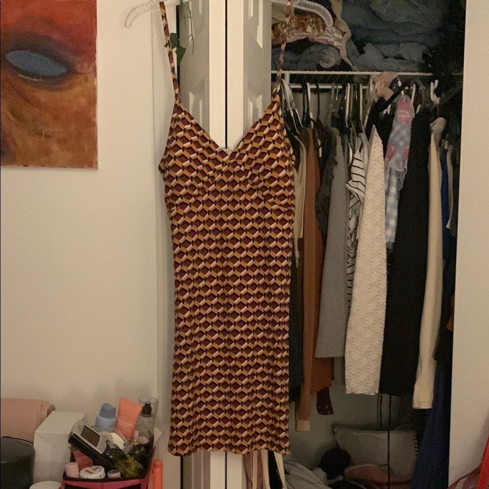 Orange and Cream Sheath Mini Dress Spaghetti Strap